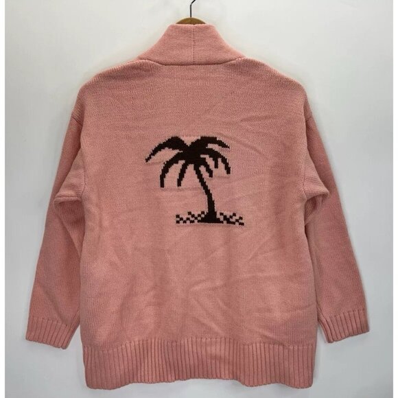 Candace Cameron Bure Pink Palm Tree Cardigan Sweater Size Small - Picture 2 of 10